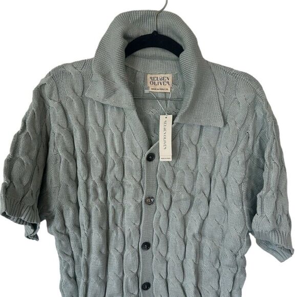 Reuben Oliver The Short Sleeve Country Club Button Down Sweater Mint Green SZ XL - Picture 4 of 9